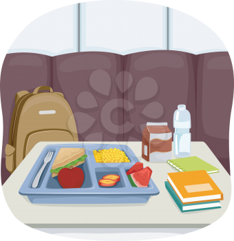 Illustration of a Tray of School Lunch Sitting in the Middle of the Cafeteria