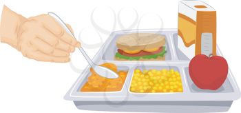 Cropped Illustration of a Person Scooping Out a Portion of a Food From a Balanced Meal