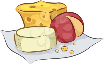 Illustration of Different Types of Cheese Sitting on a Piece of Cloth