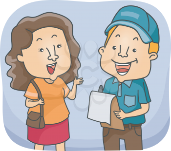 Illustration of a Girl Talking to a Man Conducting Surveys
