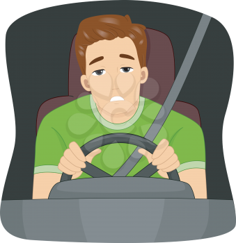 Illustration of a Sleepy Male Driver Dozing Off While Driving