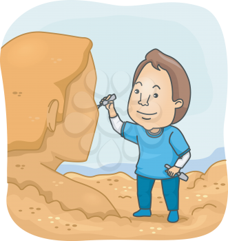Illustration of a Man Sculpting a Human Figure Out of Sand