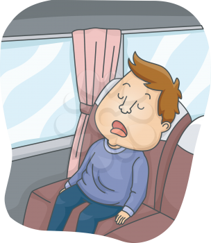 Illustration of a Tired Man Sleeping on the Bus