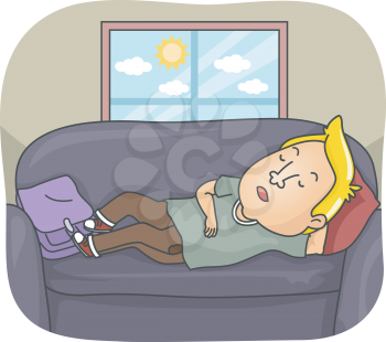 Illustration of a Man Sleeping on the Sofa in the Middle of the Day