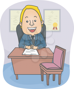 Illustration of a Friendly Male Counselor Sitting in His Office