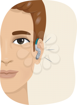 Illustration of a Smiling Man Wearing a Hearing Aid