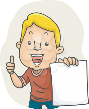 Illustration of a Man Holding a Piece of Paper Giving a Thumbs Up