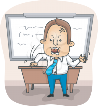 Illustration of an Angry Professor Pounding the Teacher's Desk with His Fist