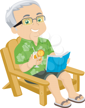 Illustration of a Senior Citizen Sitting on a Beach Chair While Reading a Book