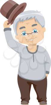 Illustration of a Senior Citizen Tipping His Hat