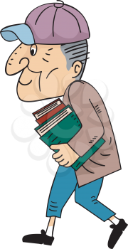 Illustration of a Hunched Senior Citizen Carrying Books