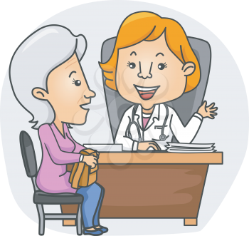 Illustration of a Female Senior Citizen Consulting a Doctor