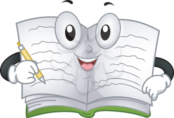 Mascot Illustration of a Book Writing on its Pages