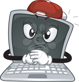Mascot Illustration of a Laptop Dressed Like a Stereotypical Bully