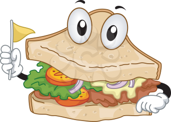 Mascot Illustration of a Clubhouse Sandwich Holding a Toothpick Flag