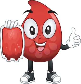Mascot Illustration of a Red Blood Cell Carrying a Blood Bag