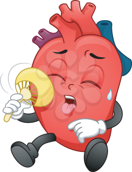 Mascot Illustration of a Heart Using a Fan to Relieve Itself from the Heat