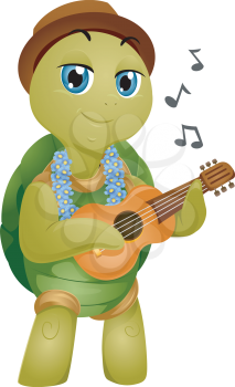 Mascot Illustration of a Turtle Playing the Ukelele