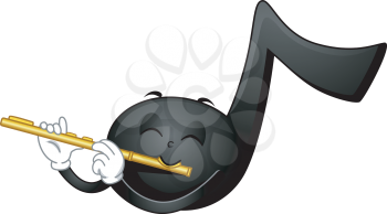 Mascot Illustration of a Music Note Playing the Flute
