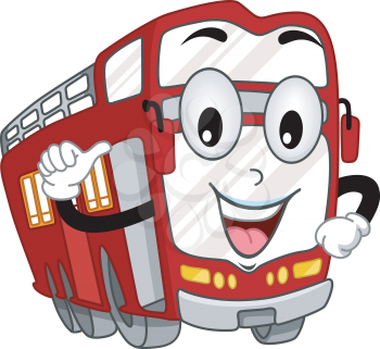 Mascot Illustration of a Double Decker Bus Pointing to Itself