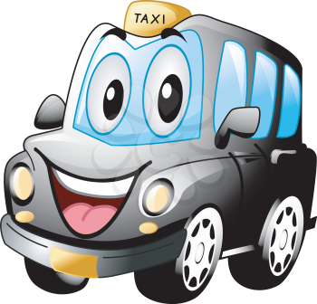 Mascot Illustration of a Black Cab Smiling Widely