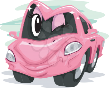Mascot Illustration of a Shiny Pink Car Winking