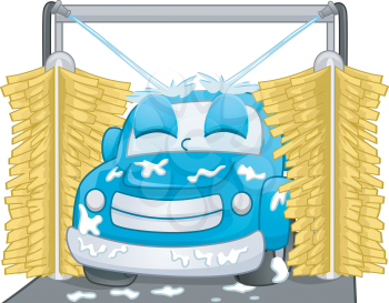 Mascot Illustration of a Satisfied Car Being Washed