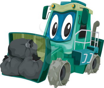 Mascot Illustration of a Garbage Compactor Carrying a Load of Garbage