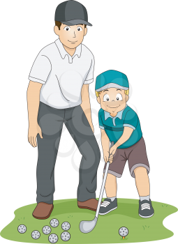 Illustration of a Kid Receiving Golf Lessons from His Coach