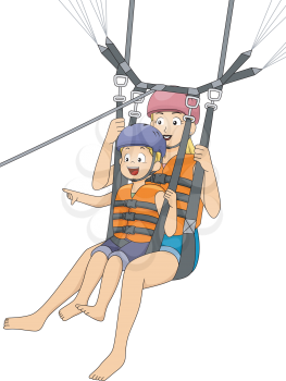 Illustration of a Boy Parasailing with His Mother