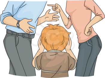 Illustration of a a Little Boy Despairing Over His Fighting Parents