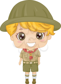 Illustration of a Little Boy Wearing a Boy Scout Uniform