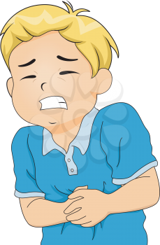 Illustration of a Little Boy Hunched Up from Stomach Pains