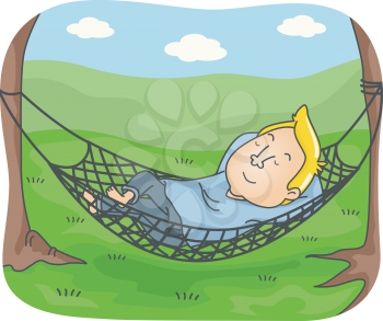 Illustration of a Man Sleeping on an Outdoor Hammock