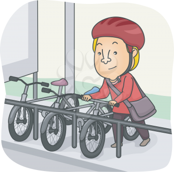 Illustration of a Man Parking His Bicycle in the Designated Parking Lot