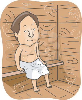 Illustration of a Man Sweating Profusely While Inside a Sauna