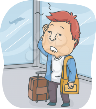 Illustration of a Man Tired from Traveling for Long Hours