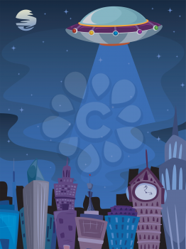 Background Illustration of an Unidentified Flying Object Cruising Through the Sky