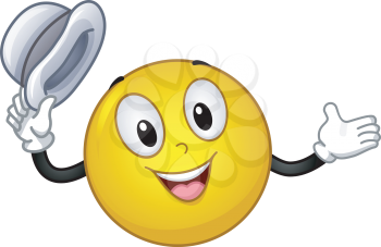 Mascot Illustration of a Smiley Tipping His Hat to Greet Someone