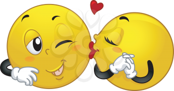 Mascot Illustration of a Female Smiley Kissing a Male Smiley