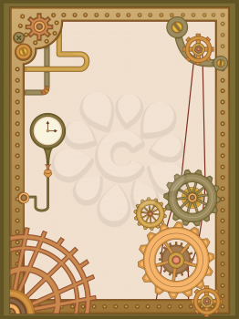 Steampunk Themed Background Illustration of Cogwheels and Gears