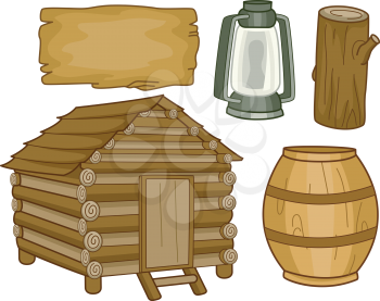 Illustration of Different Elements Usually Found in a Log Cabin
