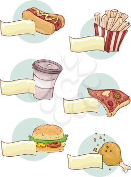 Illustration of Different Food Commonly Seen in a Fast Food Restaurant