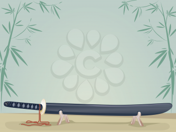 Background Illustration of a Japanese Sword Resting on a Stand