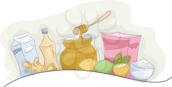 Illustration of a Group of Common Homemade Remedies