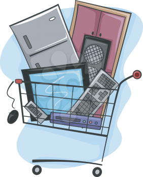 Illustration of a Shopping Cart Full of Home Appliances