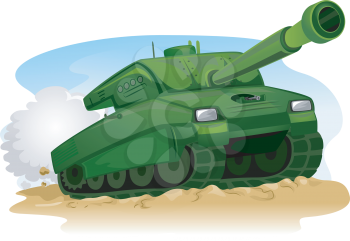 Illustration of a Military Tank Treading on Rough Terrain