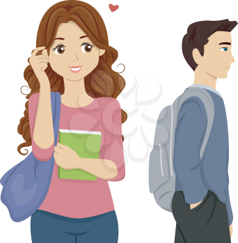 Illustration of a Teen Girl Student Looking over to Someone she Likes