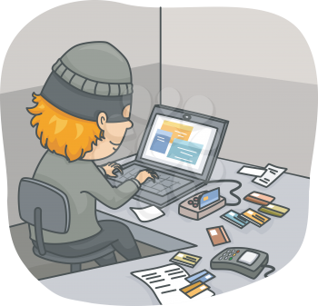 Illustration of an Online Thief Cloning Credit Cards