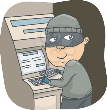 Illustration of a Thief Installing a Card Skimmer on an ATM